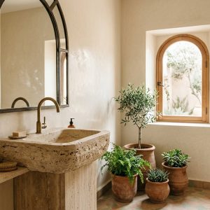 Meuble de salle de bain Yasmine en travertin naturel
