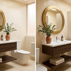 Meuble de salle de bain Kenza en travertin naturel