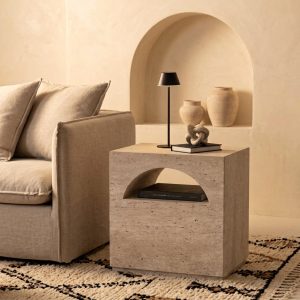 Table d'appoint Koutoubia en travertin naturel