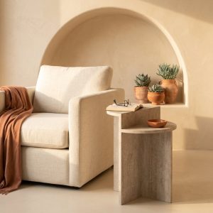 Table d'appoint Atlas 48 en travertin naturel