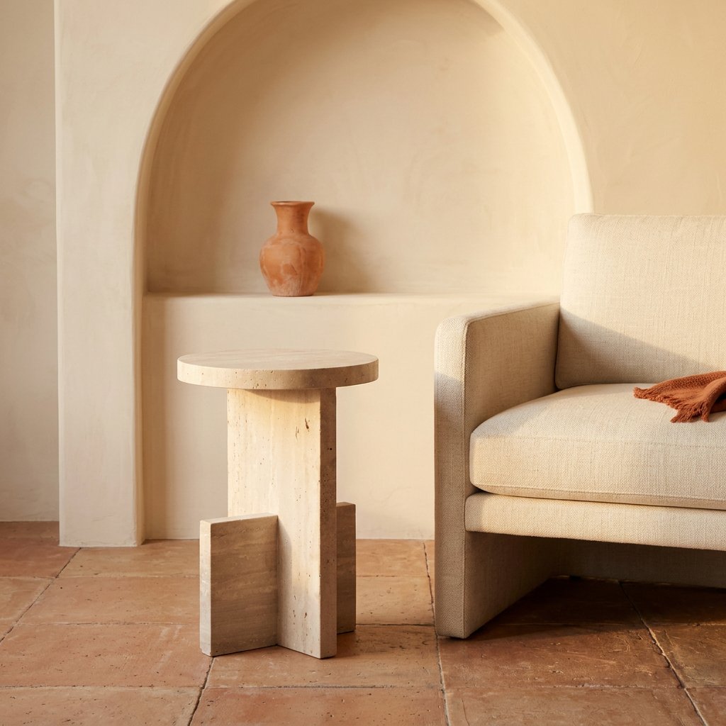Table d'appoint Atlas 61 en travertin naturel