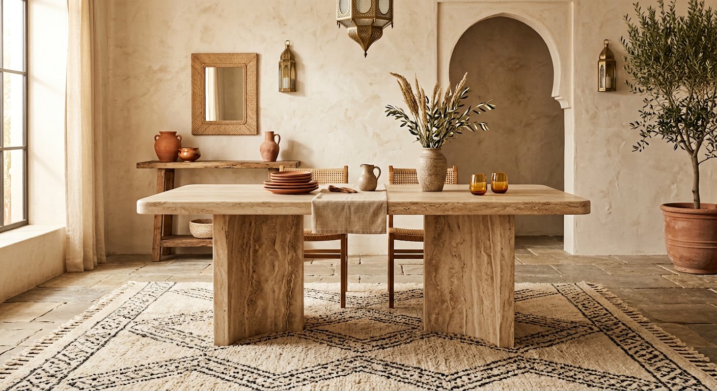 Table à manger Argan en travertin naturel